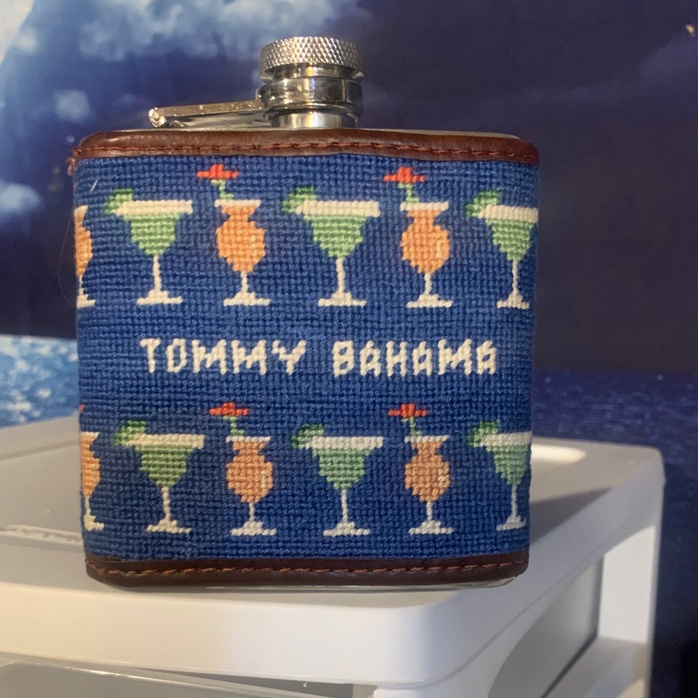 Tommy Bahama Blue Cocktail Pattern Flask